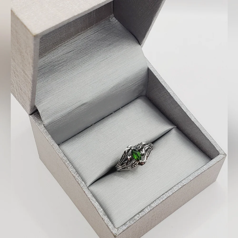 Genuine Green Marquise Chrome Diopside Siberian Emerald 925 Sterling Silver Ring